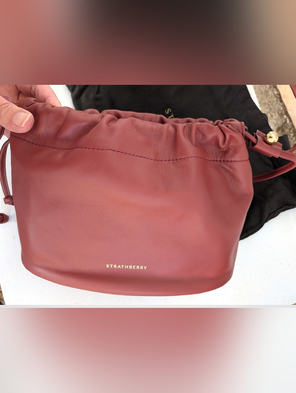 New Strathberry Charlotte Nappa Leather Drawstring Bag W Golf Hardware